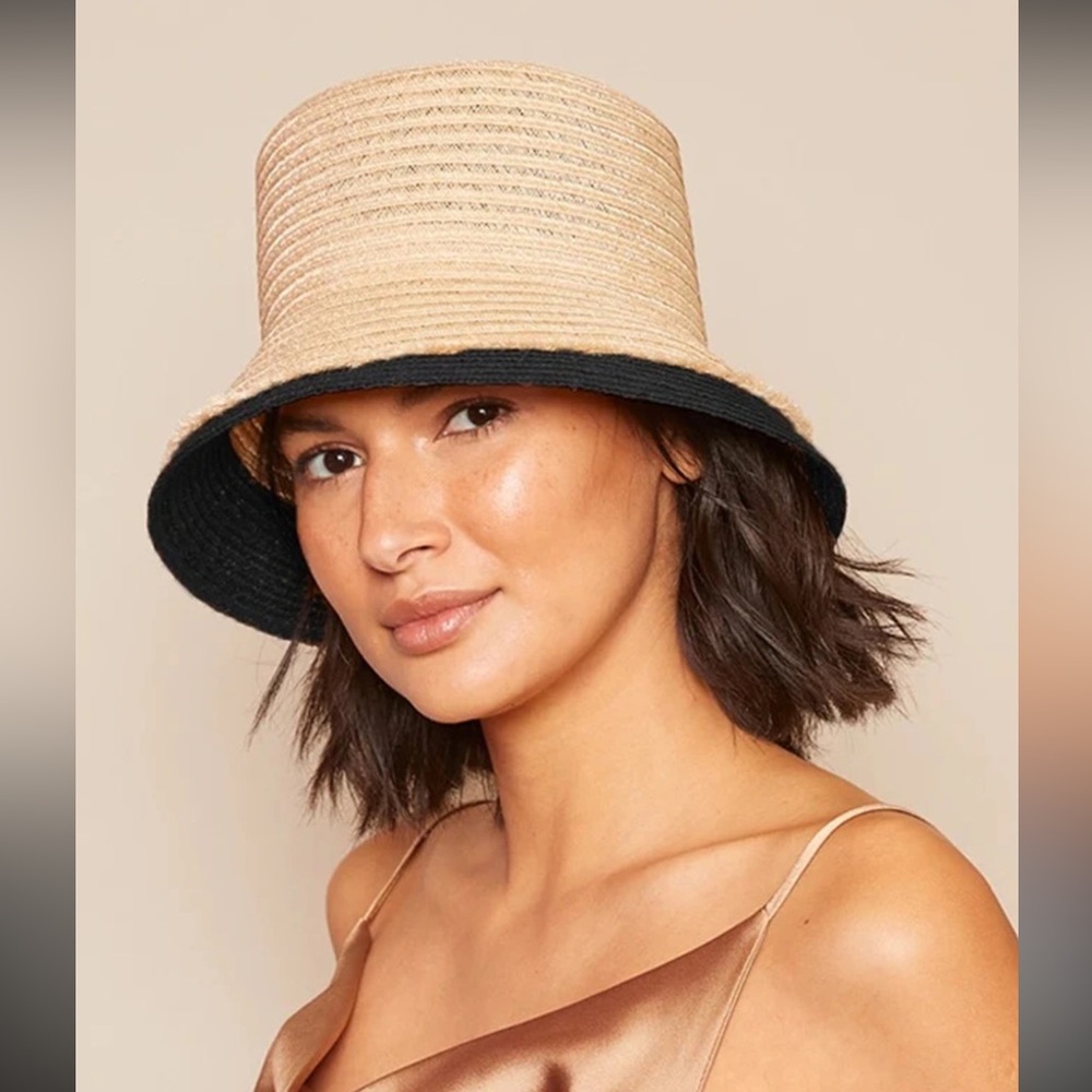 Eugenia Kim Two-Tone Straw Bucket Hat in Natural and Black